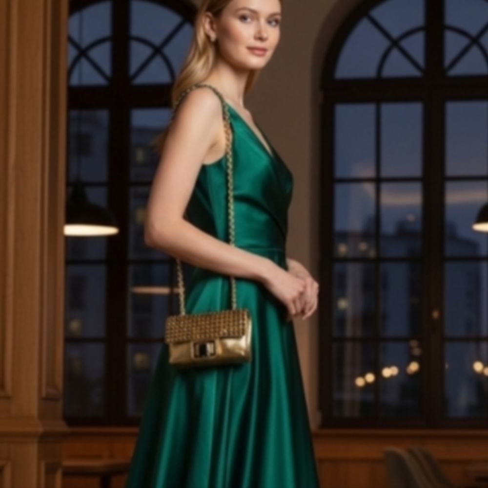 Judith Leiber Stunning Gold Crystal And Leather Evening Bag